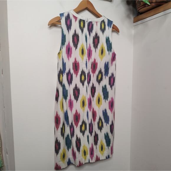 J. Crew Watercolor Ikat Print Cotton Blend Shift Dress in White /Multi Size 4 - Picture 6 of 14